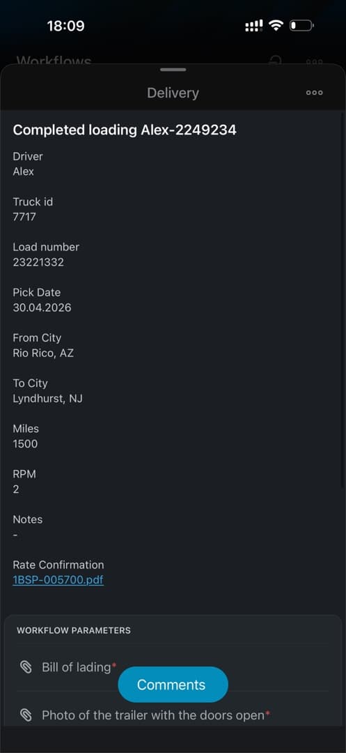 Load details and rate confirmation
